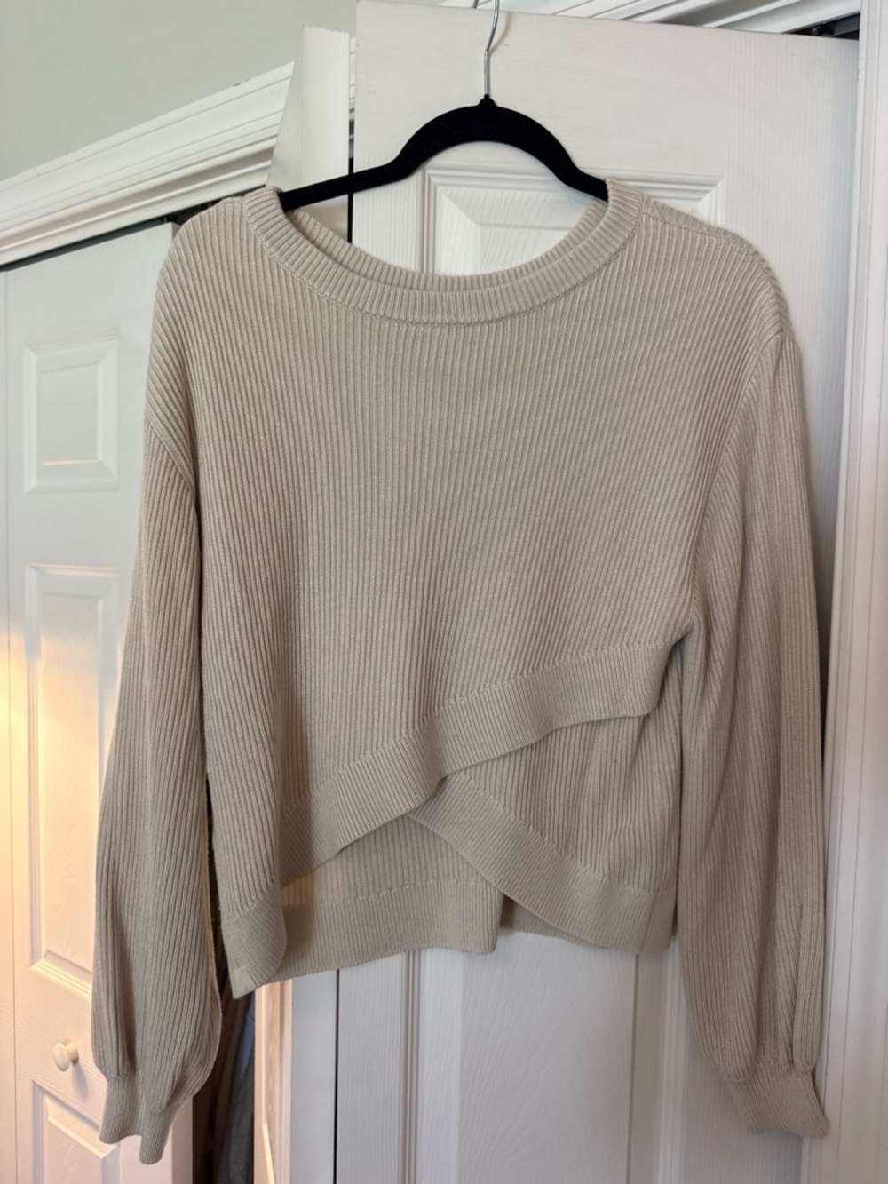 lululemon athletica Cream Ribbed Crossover-Hem Crew Sweater